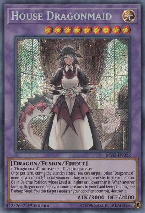 1st Edition, Dragon, Fusion/Effect Monster, Light, Mystic Fighters, Secret Rare House Dragonmaid [MYFI-EN022] Secret Rare - Trading Card World