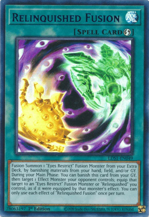 1st Edition, Legendary Duelists: Season 1, Quick Play Spell, Spell, Ultra Rare Relinquished Fusion (Purple) [LDS1-EN049] Ultra Rare - Trading Card World