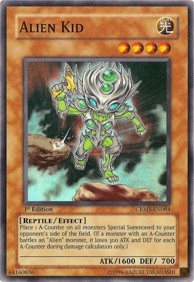 1st Edition, Crimson Crisis, Effect Monster, Light, Reptile, Super Rare, Unlimited Alien Kid [CRMS-EN084] Super Rare - Trading Card World