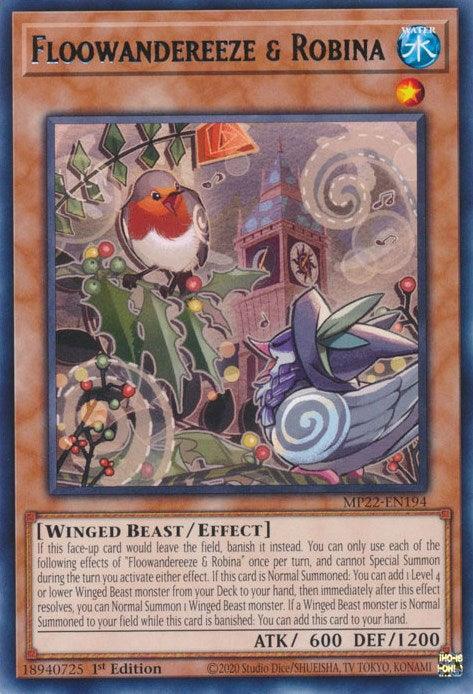 1st Edition, 2022 Tin of the Pharaoh's Gods, Effect Monster, Rare, Water, Winged Beast Floowandereeze & Robina [MP22-EN194] Rare - Trading Card World