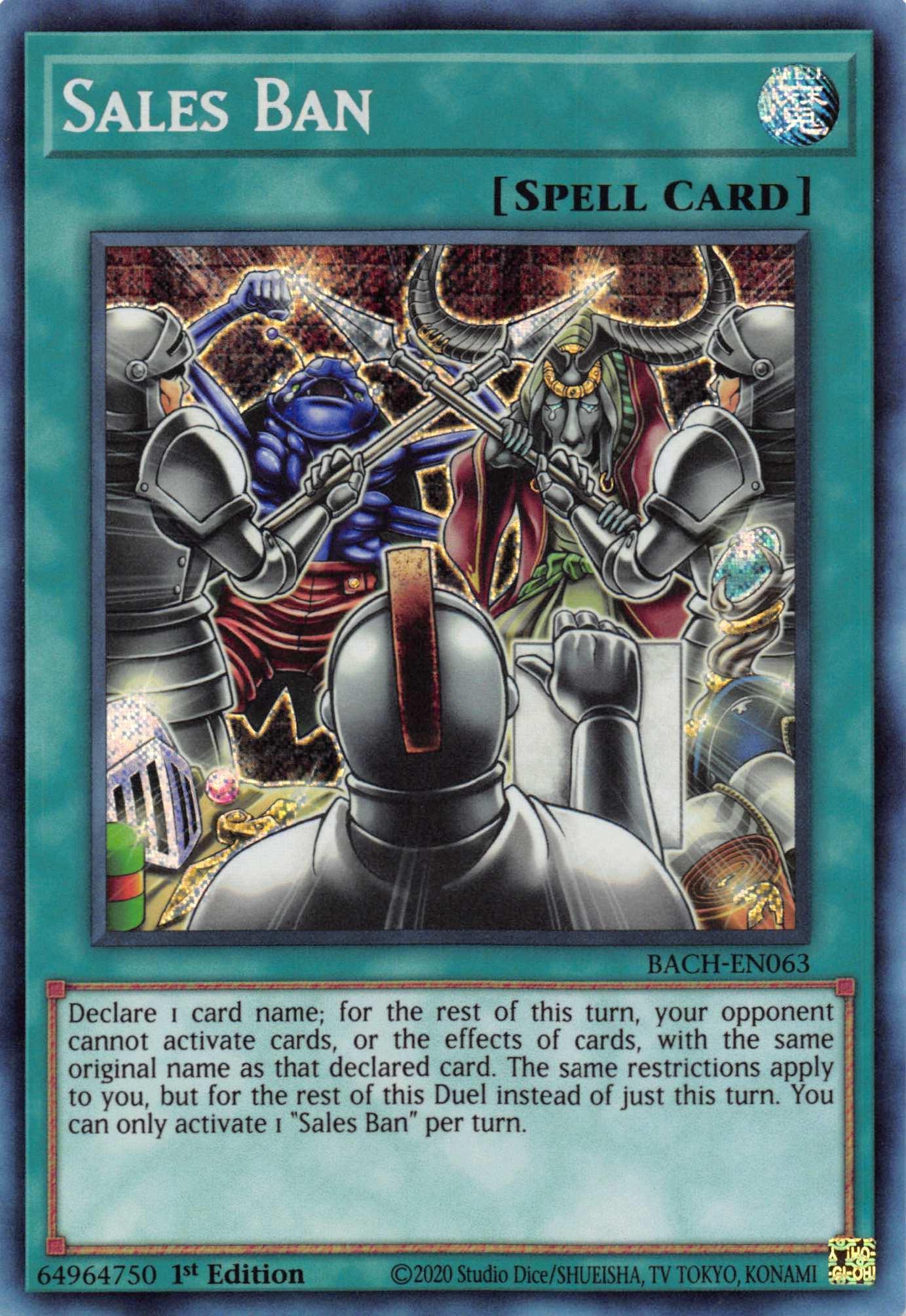 1st Edition, Battle of Chaos, Normal Spell, Secret Rare, Spell Sales Ban [BACH-EN063] Secret Rare - Trading Card World