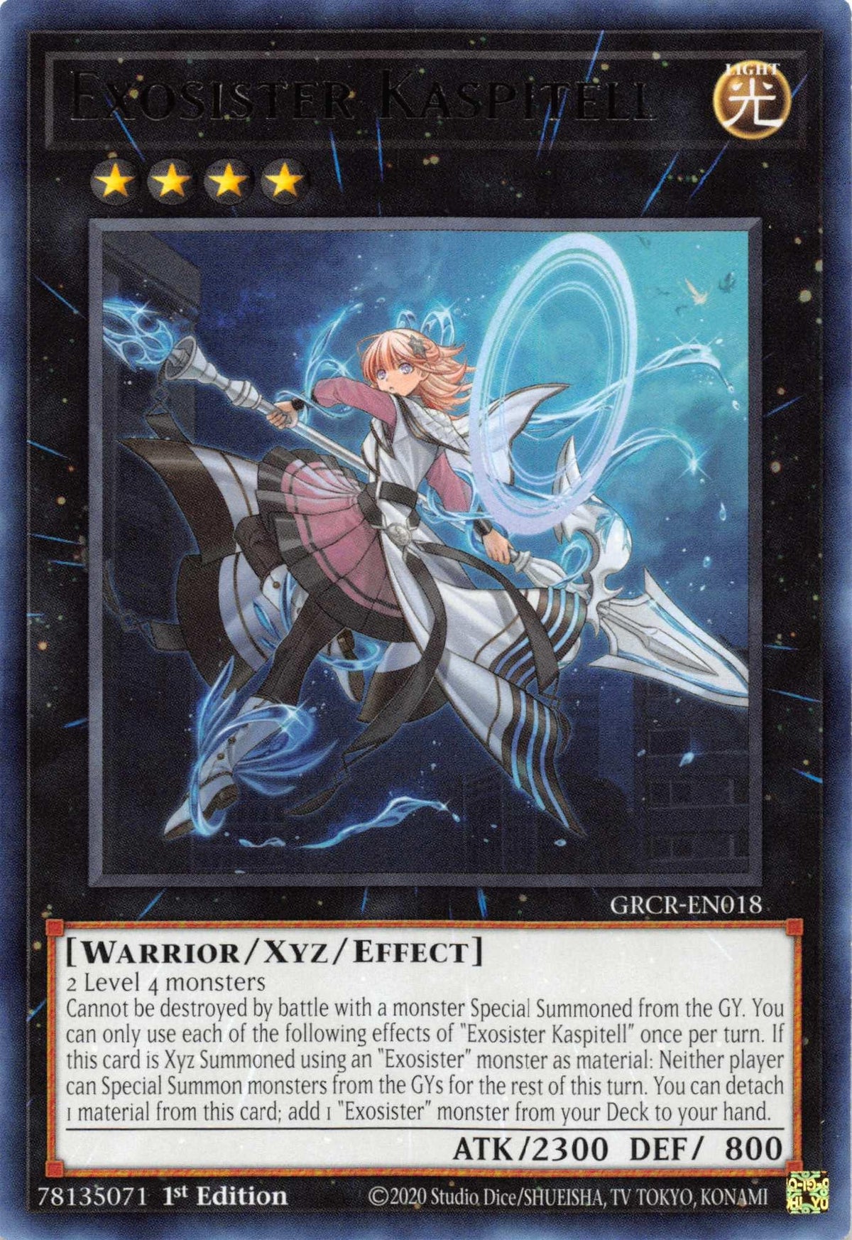 1st Edition, Light, Rare, The Grand Creators, Warrior, Xyz/Effect Monster Exosister Kaspitell [GRCR-EN018] Rare - Trading Card World