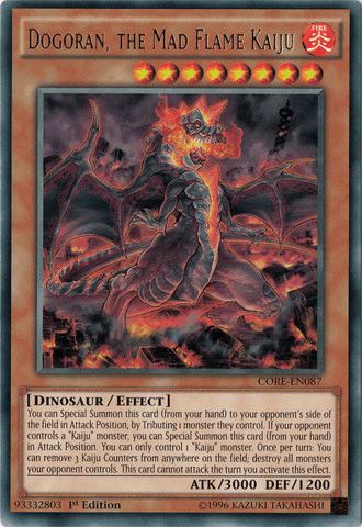1st Edition, Clash of Rebellions, Dinosaur, Effect Monster, Fire, Rare, Unlimited Dogoran, the Mad Flame Kaiju [CORE-EN087] Rare - Trading Card World
