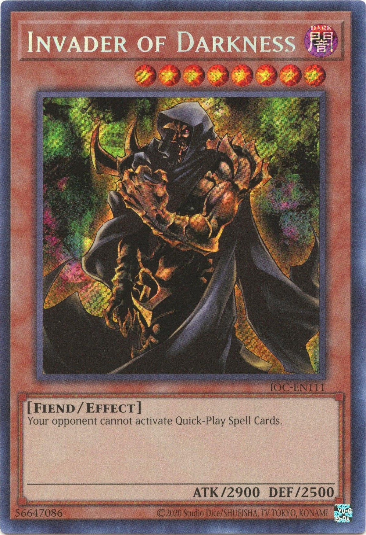 Dark, Effect Monster, Fiend, Invasion of Chaos (25th Anniversary Edition), Secret Rare, Unlimited Invader of Darkness (25th Anniversary) [IOC-EN111] Secret Rare - Trading Card World