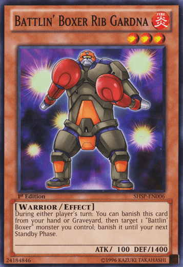 1st Edition, Common, Effect Monster, Fire, Shadow Specters, Unlimited, Warrior Battlin' Boxer Rib Gardna [SHSP-EN006] Common - Trading Card World