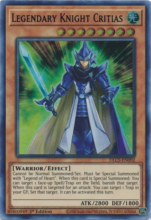 1st Edition, Dragons of Legend: The Complete Series, Effect Monster, Light, Ultra Rare, Warrior Legendary Knight Critias (Blue) [DLCS-EN002] Ultra Rare - Trading Card World