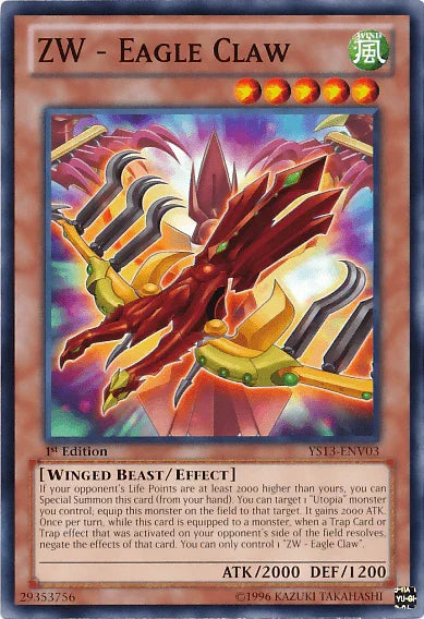 1st Edition, Common, Effect Monster, Super Starter: V for Victory Power-Up Pack, Unlimited, Wind, Winged Beast ZW - Eagle Claw [YS13-ENV03] Common - Trading Card World