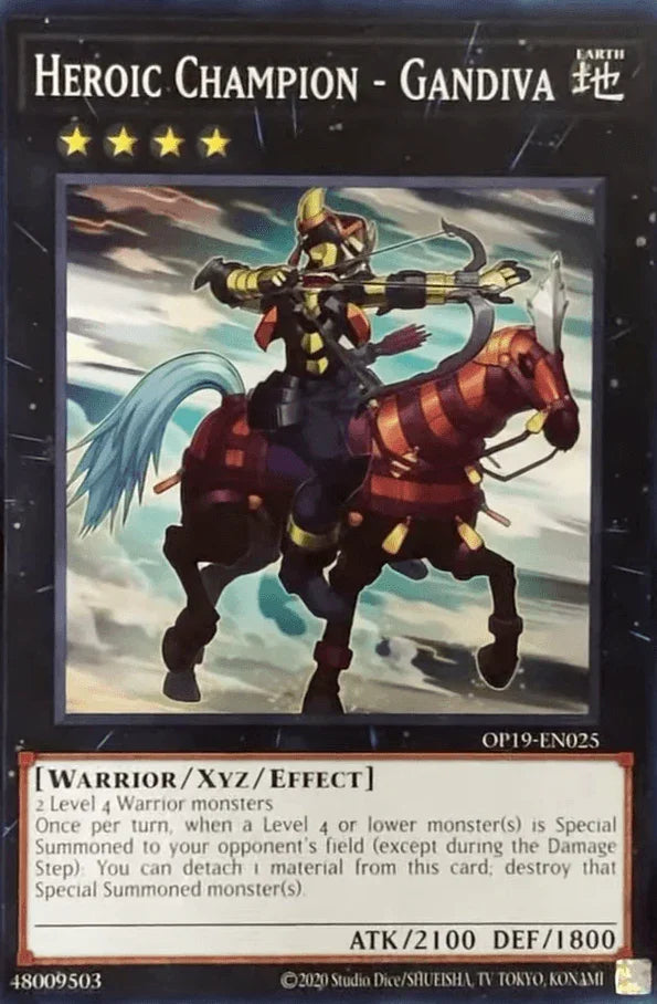 Common, Earth, OTS Tournament Pack 19, Unlimited, Warrior, Xyz/Effect Monster Heroic Champion - Gandiva [OP19-EN025] Common - Trading Card World