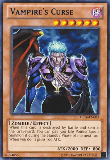 Dark, Duelist League Promo, Effect Monster, Rare, Unlimited, Zombie Vampire's Curse (Blue) [DL16-EN003] Rare - Trading Card World