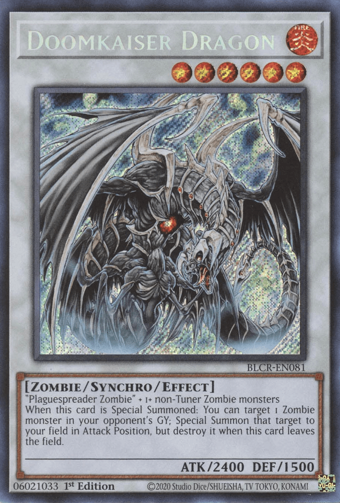 1st Edition, Battles of Legend: Crystal Revenge, Fire, Secret Rare, Synchro/Effect Monster, Zombie Doomkaiser Dragon [BLCR-EN081] Secret Rare - Trading Card World