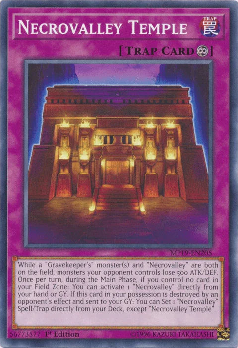 1st Edition, 2019 Gold Sarcophagus Tin Mega Pack, Common, Continuous Trap, Trap, Unlimited Necrovalley Temple [MP19-EN205] Common - Trading Card World
