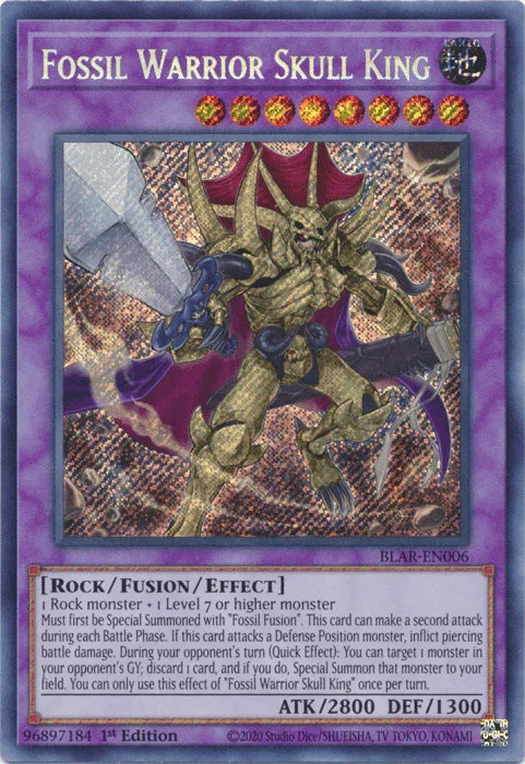 1st Edition, Battles of Legend: Armageddon, Earth, Fusion/Effect Monster, Rock, Secret Rare Fossil Warrior Skull King [BLAR-EN006] Secret Rare - Trading Card World