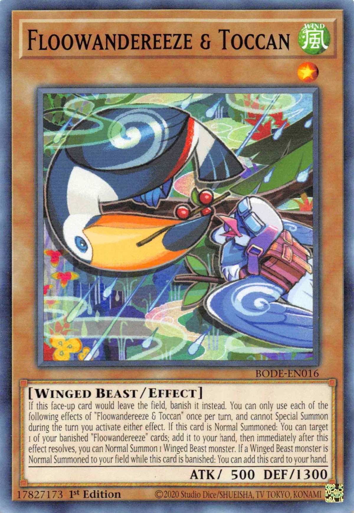1st Edition, Burst of Destiny, Common, Effect Monster, Wind, Winged Beast Floowandereeze & Toccan [BODE-EN016] Common - Trading Card World