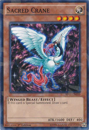 1st Edition, Battle Pack 3: Monster League, Effect Monster, Light, Shatterfoil Rare, Winged Beast Sacred Crane [BP03-EN010] Shatterfoil Rare - Trading Card World