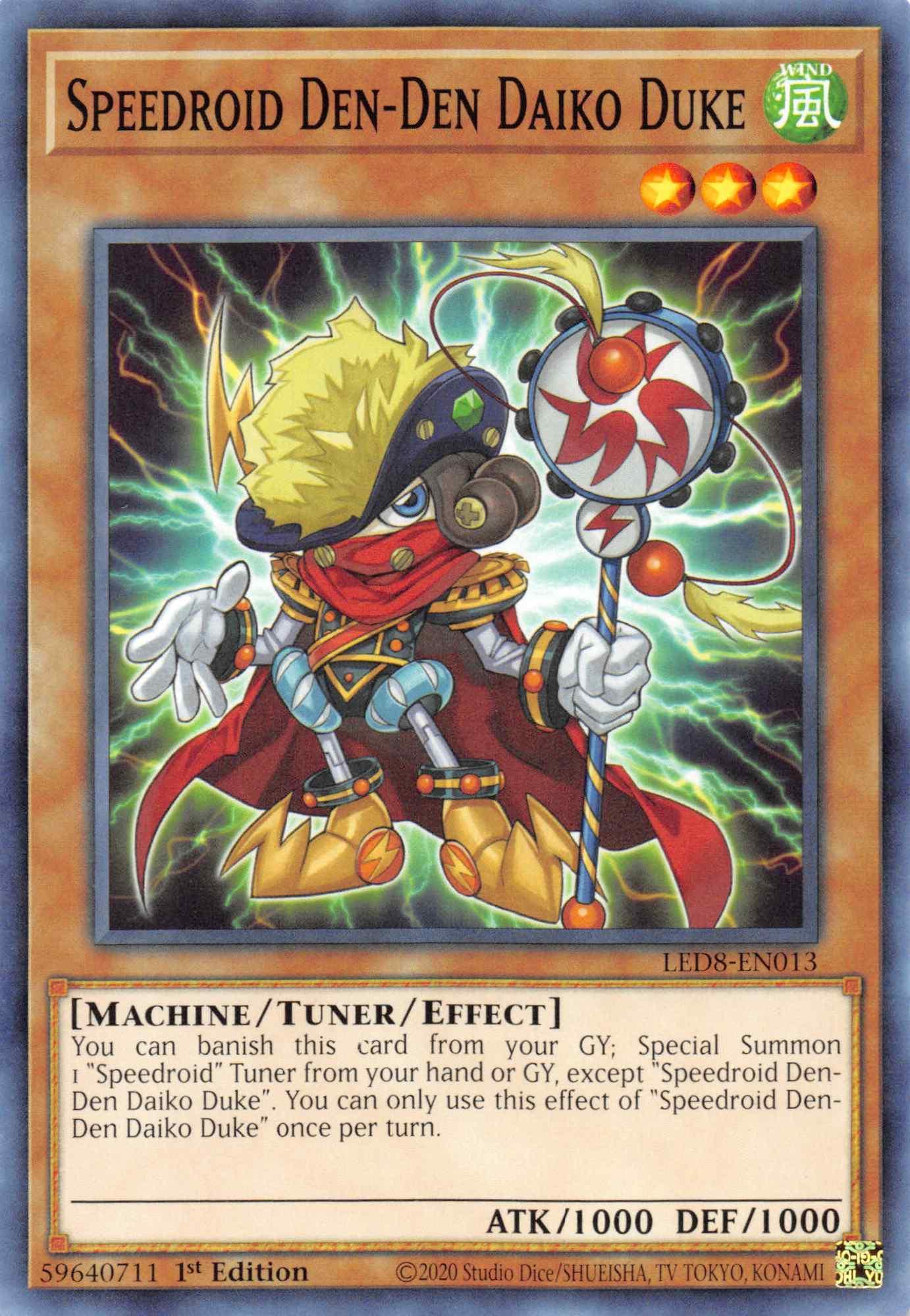 1st Edition, Common, Legendary Duelists: Synchro Storm, Machine, Tuner/Effect Monster, Wind Speedroid Den-Den Daiko Duke [LED8-EN013] Common - Trading Card World