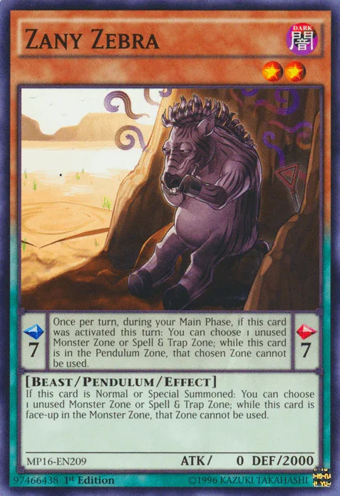 1st Edition, 2016 Mega-Tins Mega Pack, Beast, Common, Dark, Pendulum/Effect Monster, Unlimited Zany Zebra [MP16-EN209] Common - Trading Card World