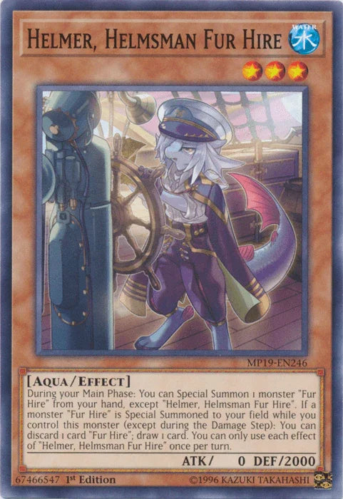1st Edition, 2019 Gold Sarcophagus Tin Mega Pack, Aqua, Common, Effect Monster, Unlimited, Water Helmer, Helmsman Fur Hire [MP19-EN246] Common - Trading Card World