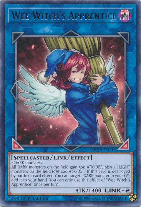 1st Edition, 2019 Gold Sarcophagus Tin Mega Pack, Dark, Link/Effect Monster, Rare, Spellcaster, Unlimited Wee Witch's Apprentice [MP19-EN111] Rare - Trading Card World