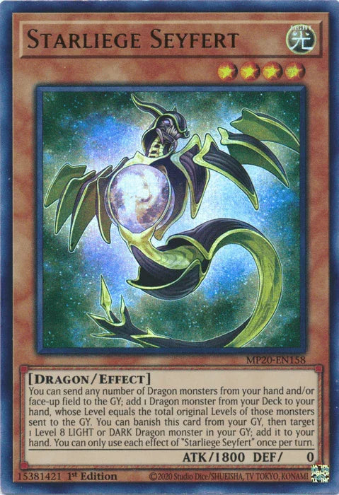 1st Edition, 2020 Tin of Lost Memories, Dragon, Effect Monster, Light, Ultra Rare Starliege Seyfert [MP20-EN158] Ultra Rare - Trading Card World