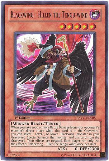1st Edition, Dark, Extreme Victory, Super Rare, Tuner Monster, Unlimited, Winged Beast Blackwing - Hillen the Tengu-wind [EXVC-EN008] Super Rare - Trading Card World