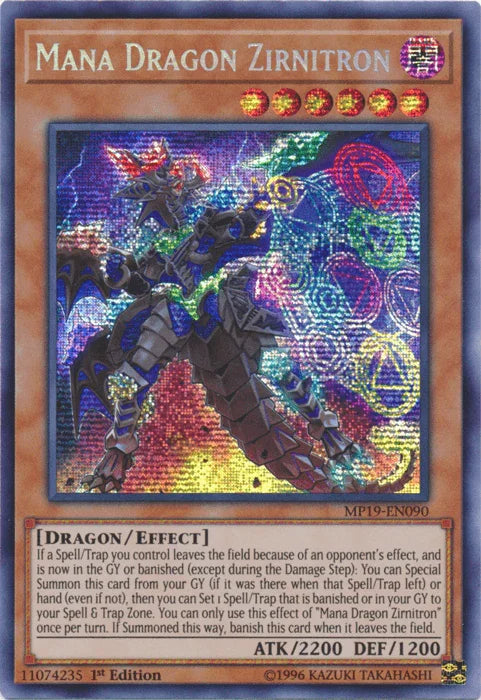 1st Edition, 2019 Gold Sarcophagus Tin Mega Pack, Dark, Dragon, Effect Monster, Prismatic Secret Rare, Unlimited Mana Dragon Zirnitron [MP19-EN090] Prismatic Secret Rare - Trading Card World