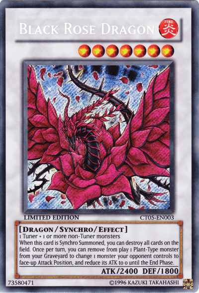 2008 Collectors Tin, Dragon, Fire, Limited, Secret Rare, Synchro/Effect Monster Black Rose Dragon [CT05-EN003] Secret Rare - Trading Card World