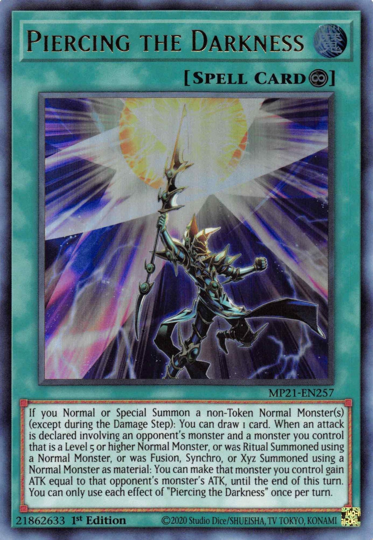1st Edition, 2021 Tin of Ancient Battles, Continuous Spell, Spell, Ultra Rare Piercing the Darkness [MP21-EN257] Ultra Rare - Trading Card World