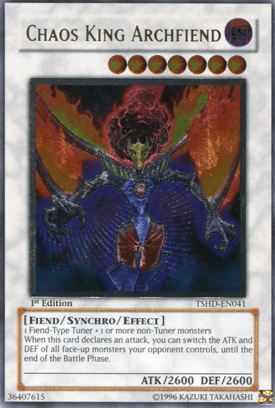 1st Edition, Dark, Fiend, Synchro/Effect Monster, The Shining Darkness, Ultimate Rare, Unlimited Chaos King Archfiend [TSHD-EN041] Ultimate Rare - Trading Card World