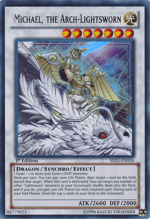 1st Edition, Dragon, Light, Structure Deck: Realm of Light, Synchro/Effect Monster, Ultra Rare Michael, the Arch-Lightsworn [SDLI-EN036] Ultra Rare - Trading Card World
