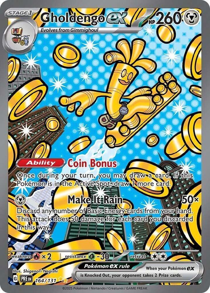 164, Fire [x2], Grass [-30], Holofoil, Metal, Scarlet & Violet: Prismatic Evolutions, Special Illustration Rare Gholdengo ex (164/131) [Scarlet & Violet: Prismatic Evolutions] - Trading Card World