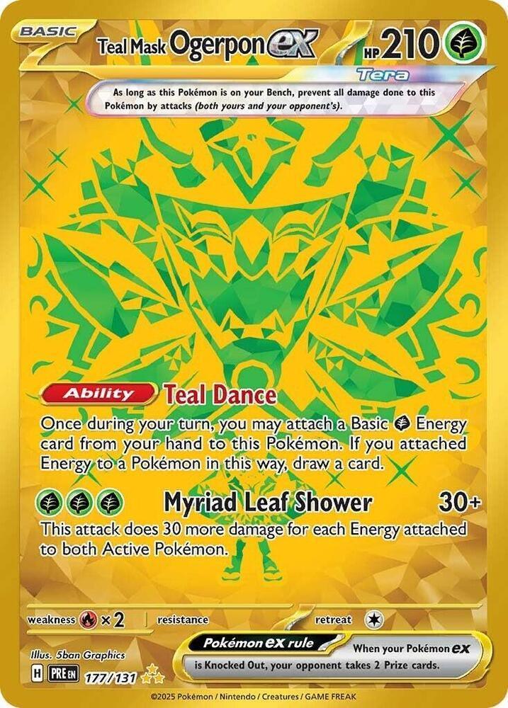 177, Fire [x2], Grass, Holofoil, Hyper Rare, Scarlet & Violet: Prismatic Evolutions Teal Mask Ogerpon ex (177/131) [Scarlet & Violet: Prismatic Evolutions] - Trading Card World