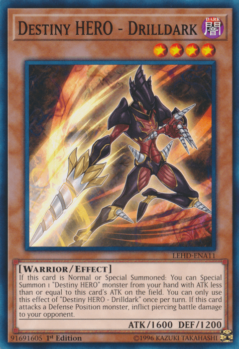 1st Edition, Common, Dark, Effect Monster, Legendary Hero Decks, Warrior Destiny Hero - Drilldark [LEHD-ENA11] Common - Trading Card World