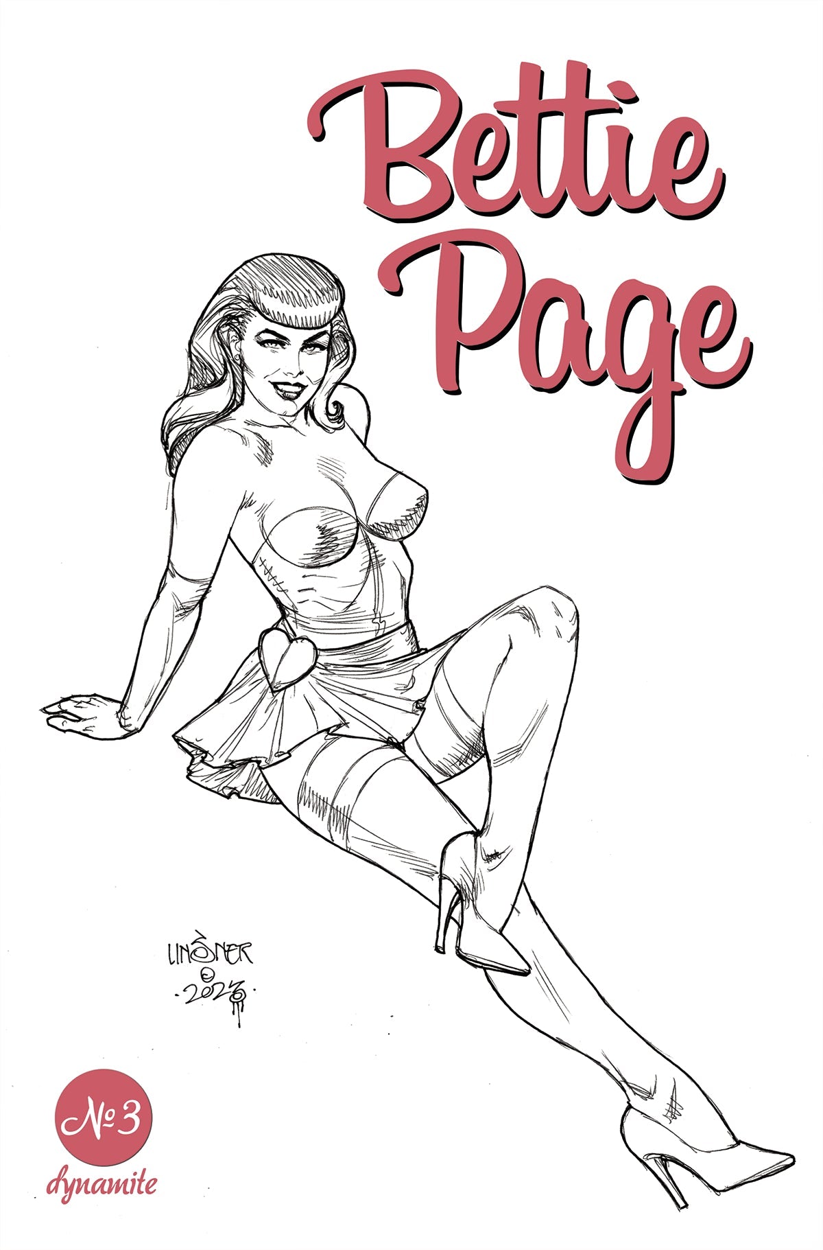 Bettie Page #3 F 1:10 Joseph Michael Linsner Line Art Variant (08/16/2023) Dynamite