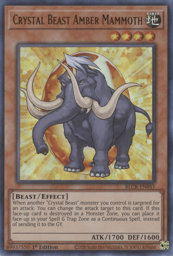 1st Edition, Battles of Legend: Crystal Revenge, Beast, Earth, Effect Monster, Ultra Rare Crystal Beast Amber Mammoth [BLCR-EN051] Ultra Rare - Trading Card World