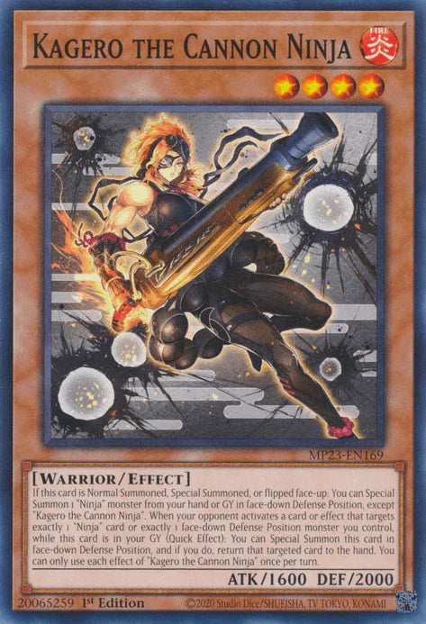 1st Edition, Common, Dueling Heroes Collectors Tin - Mega Pack (25th Anniversary Edition), Effect Monster, Fire, Warrior Kagero the Cannon Ninja [MP23-EN169] Common - Trading Card World