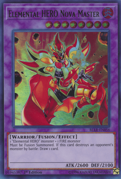 1st Edition, Battles of Legend: Light's Revenge, Fire, Fusion/Effect Monster, Ultra Rare, Warrior Elemental Hero Nova Master [BLLR-EN056] Ultra Rare - Trading Card World