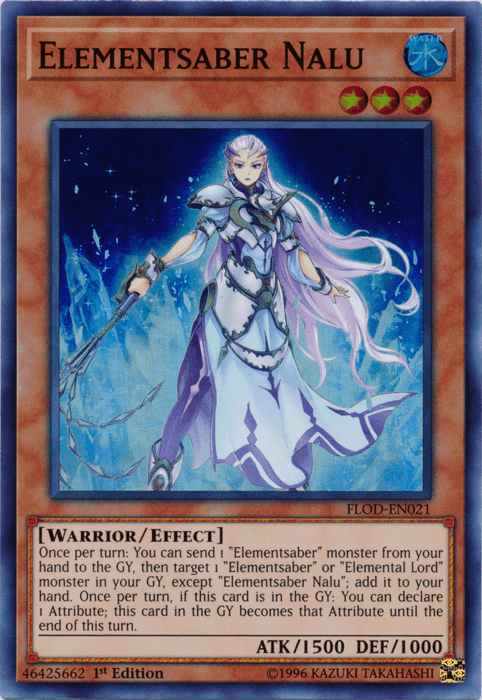 1st Edition, Effect Monster, Flames of Destruction, Super Rare, Unlimited, Warrior, Water Elementsaber Nalu [FLOD-EN021] Super Rare - Trading Card World