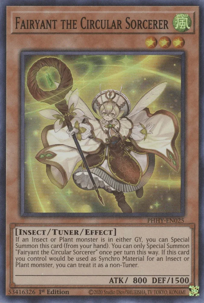1st Edition, Insect, Photon Hypernova, Super Rare, Tuner/Effect Monster, Wind Fairyant the Circular Sorcerer [PHHY-EN025] Super Rare - Trading Card World