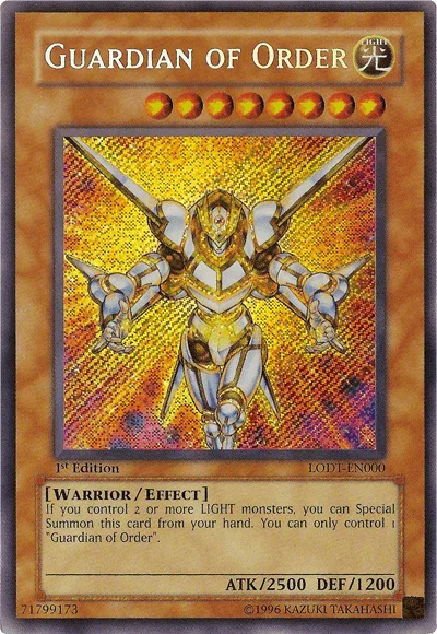 1st Edition, Effect Monster, Light, Light of Destruction, Secret Rare, Unlimited, Warrior Guardian of Order [LODT-EN000] Secret Rare - Trading Card World