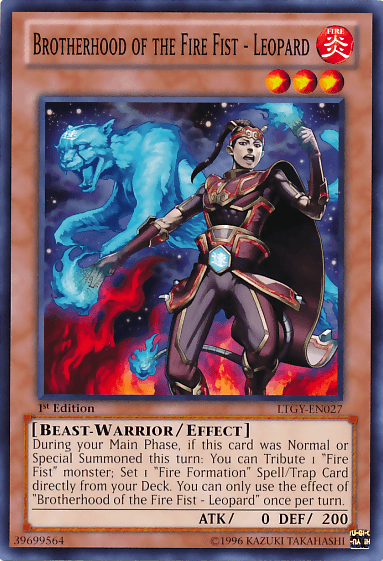 1st Edition, Beast-Warrior, Common, Effect Monster, Fire, Lord of the Tachyon Galaxy, Unlimited Brotherhood of the Fire Fist - Leopard [LTGY-EN027] Common - Trading Card World