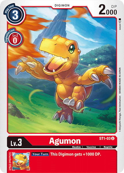 Digimon, Red, Reptile, Rookie, ST1-03, Starter Deck: Gaia Red, Uncommon, Vaccine Agumon [ST1-03] [Starter Deck: Gaia Red] - Trading Card World