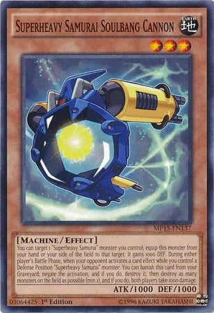1st Edition, 2015 Mega-Tins Mega Pack, Common, Earth, Effect Monster, Machine Superheavy Samurai Soulbang Cannon [MP15-EN137] Common - Trading Card World