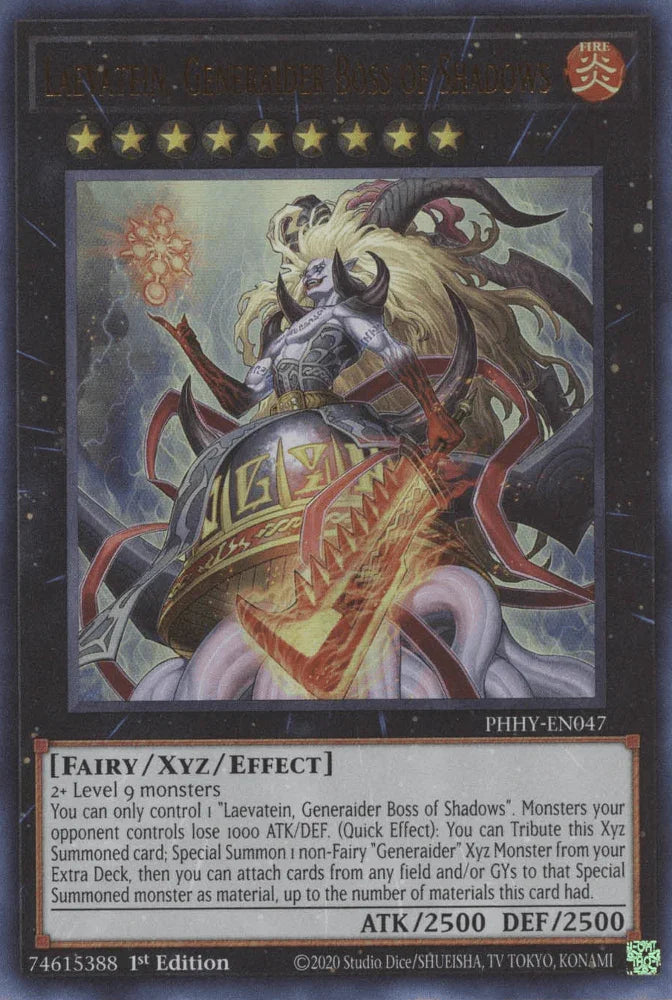 1st Edition, Fairy, Fire, Photon Hypernova, Ultra Rare, Xyz/Effect Monster Laevatein, Generaider Boss of Shadows [PHHY-EN047] Ultra Rare - Trading Card World