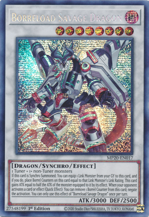1st Edition, 2020 Tin of Lost Memories, Dark, Dragon, Prismatic Secret Rare, Synchro/Effect Monster Borreload Savage Dragon [MP20-EN017] Prismatic Secret Rare - Trading Card World