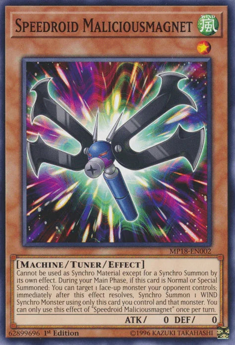 1st Edition, 2018 Mega-Tins Mega Pack, Common, Machine, Tuner/Effect Monster, Wind Speedroid Maliciousmagnet [MP18-EN002] Common - Trading Card World