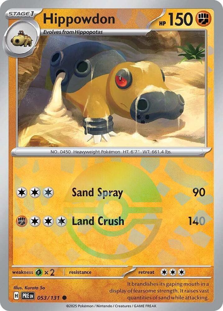 053, Common, Fighting, Grass [x2], Holofoil, Scarlet & Violet: Prismatic Evolutions Hippowdon (053/131) (Poke Ball Pattern) [Scarlet & Violet: Prismatic Evolutions] - Trading Card World