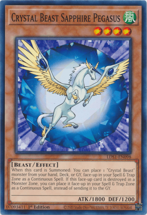 1st Edition, Beast, Common, Effect Monster, Legendary Duelists: Season 1, Wind Crystal Beast Sapphire Pegasus [LDS1-EN098] Common - Trading Card World