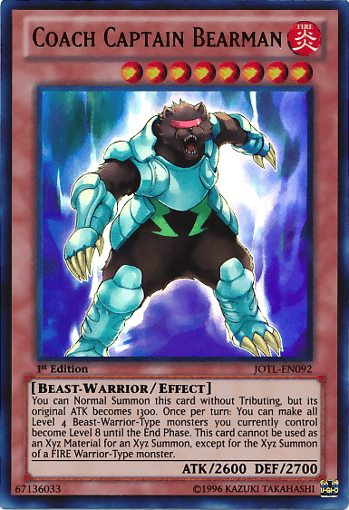 1st Edition, Beast-Warrior, Effect Monster, Fire, Judgment of the Light, Ultra Rare, Unlimited Coach Captain Bearman [JOTL-EN092] Ultra Rare - Trading Card World