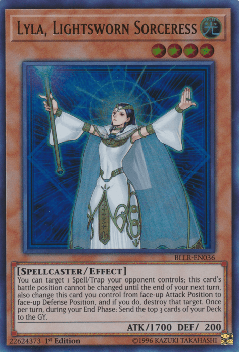 1st Edition, Battles of Legend: Light's Revenge, Effect Monster, Light, Spellcaster, Ultra Rare Lyla, Lightsworn Sorceress [BLLR-EN036] Ultra Rare - Trading Card World