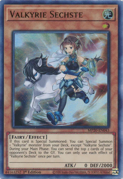 1st Edition, 2020 Tin of Lost Memories, Effect Monster, Fairy, Light, Ultra Rare Valkyrie Sechste [MP20-EN043] Ultra Rare - Trading Card World